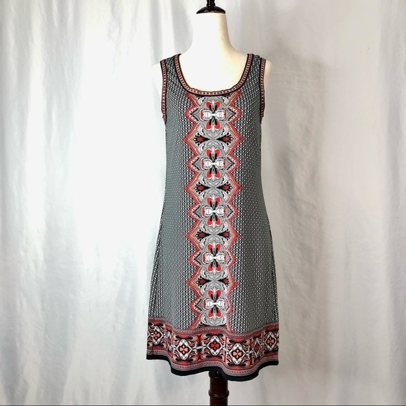 Max Studio sleeveless shift dress keyhole back graphic black white red S - Picture 10 of 10
